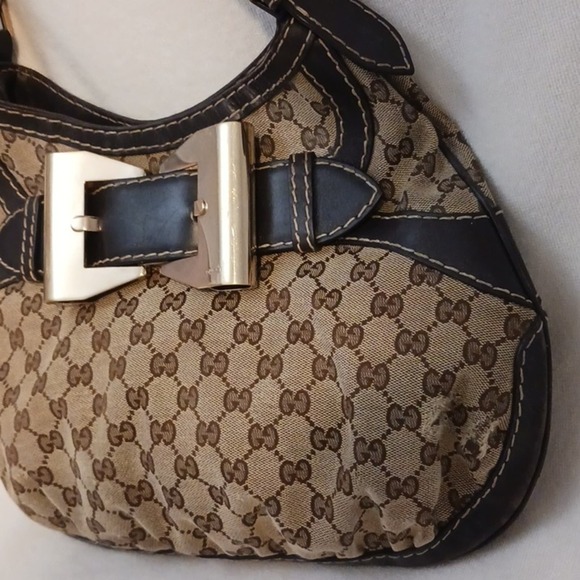 Gucci Tote Shoulder Bag Purse w LARGE GOLD BOW CC Monogram Canvas Vintage - Picture 3 of 17